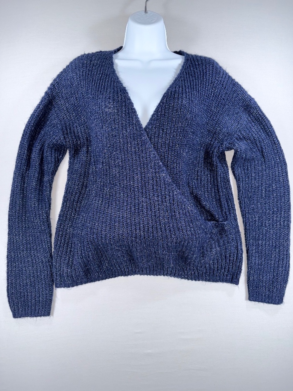 ✨ Forever 21 Navy Blue Faux Wrap Overlap Chunky Knit Pullover Sweater ✨